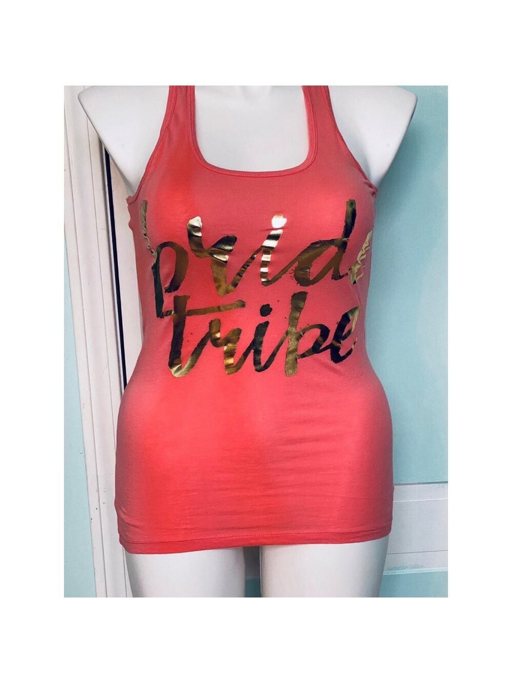 Gold Foil Bride Tribe Tank Coral Racerback Bridesmaid L Large Bridesmaid
